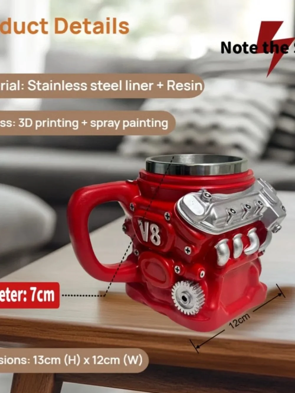 New in box Red V8 Engine Ceramic Mug - Branded Design